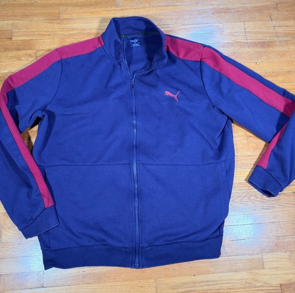 Puma Men’s XL Full-Zip Track Jacket Navy Blue Red Athletic